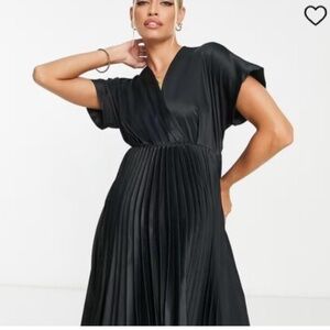ASOS x Closet London Maternity wrap front pleated midi skater dress: black sz:2
